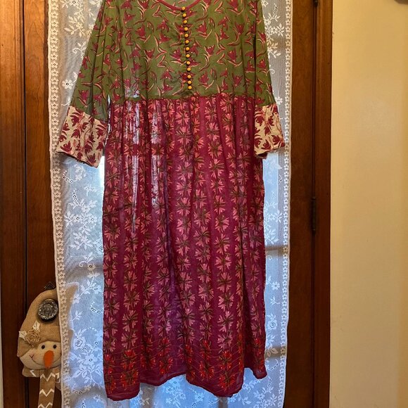 Gudrun Sjoden Green and Pink Midi Cotton Dress. Size XL. EUC. $75 - Picture 2 of 2